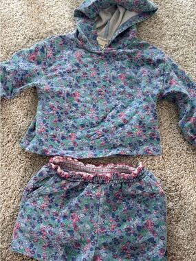 Crewcuts Floral Hoodie Terry Cloth Set - Blue, Pink & Green